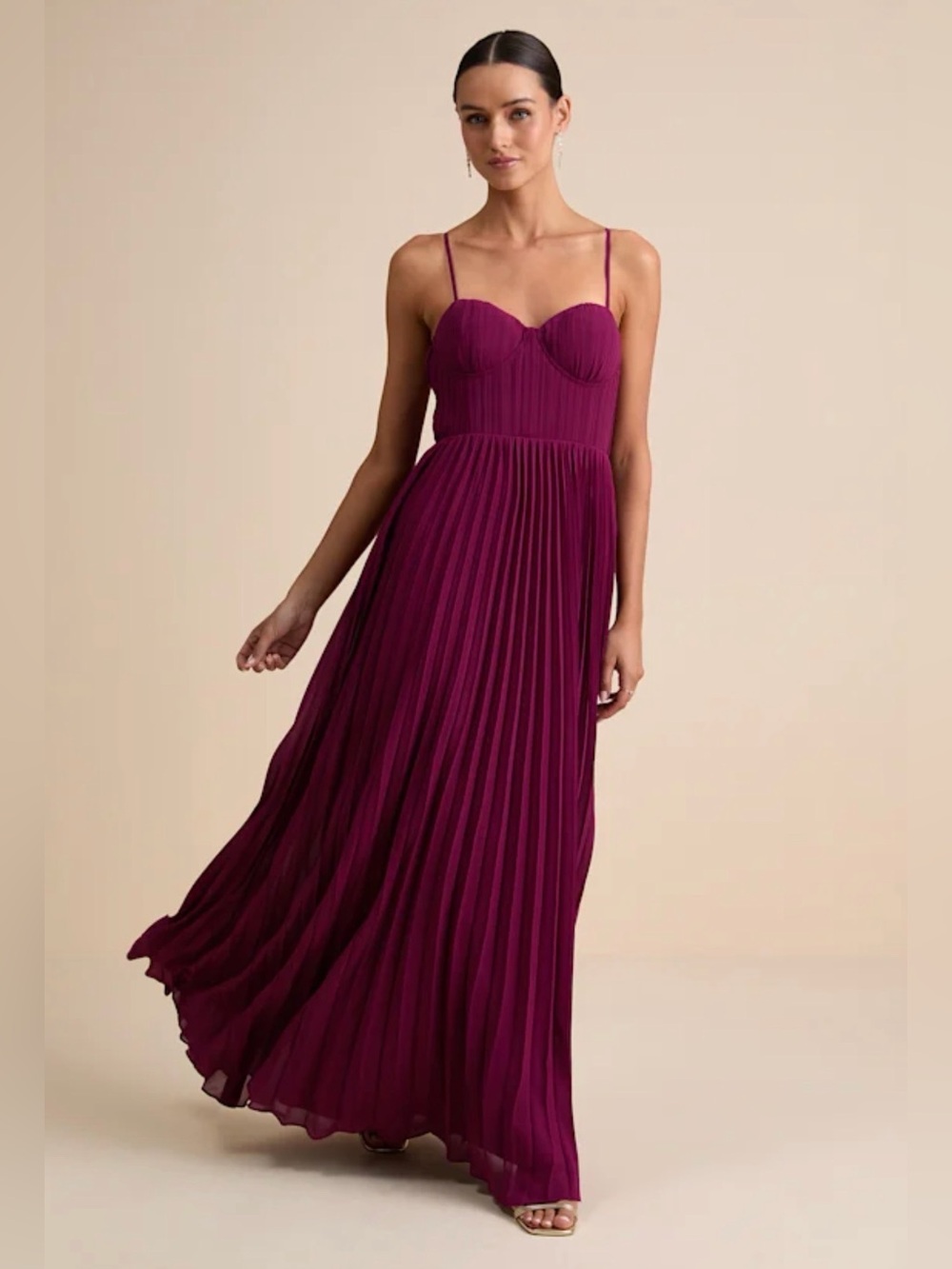 NWT Lulus Pleated Bustier Maxi Dress in Deep Plum size Large